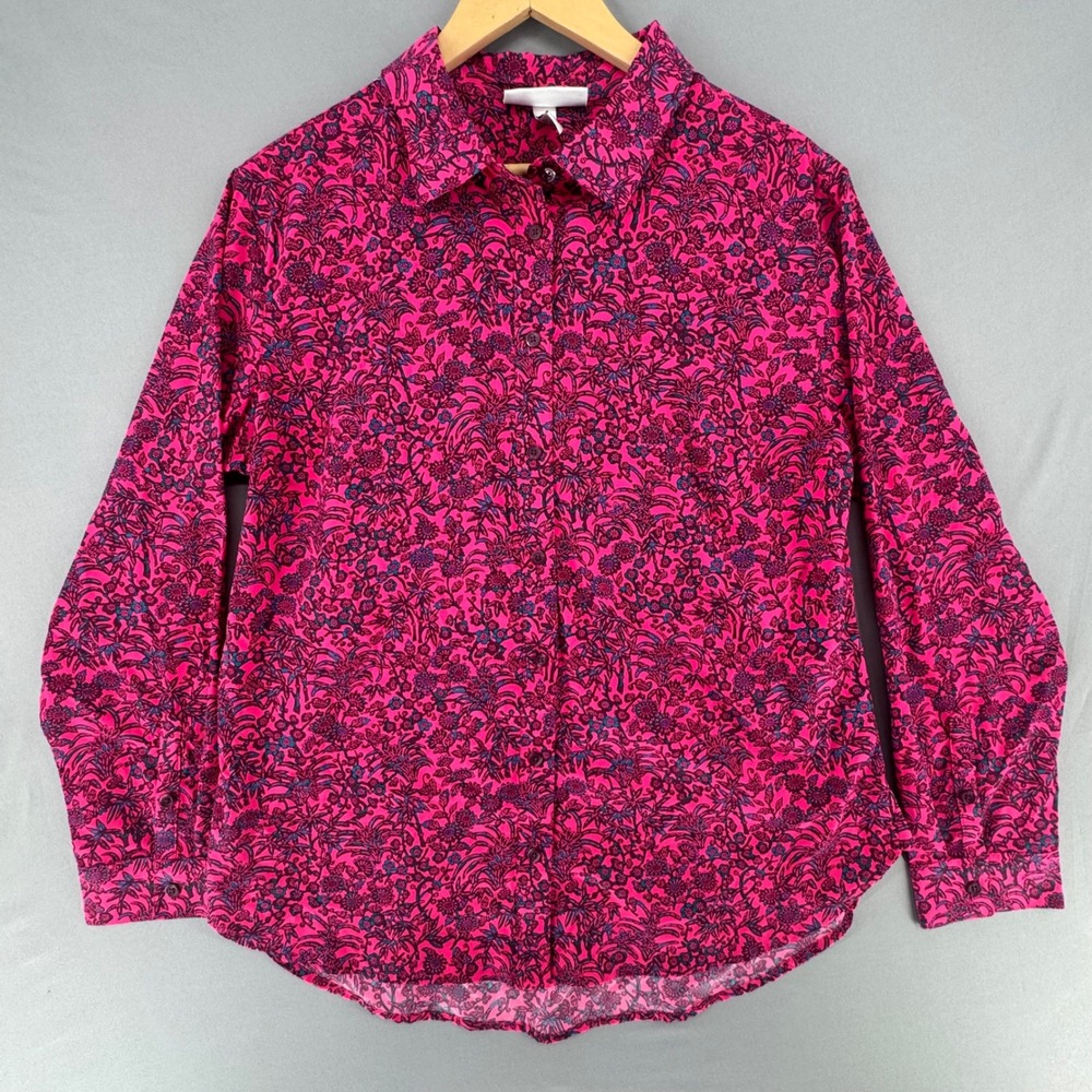 Coolibar Womens UPF 50+ Sun Protection Shirt Pink Floral Button Up Large V20323
